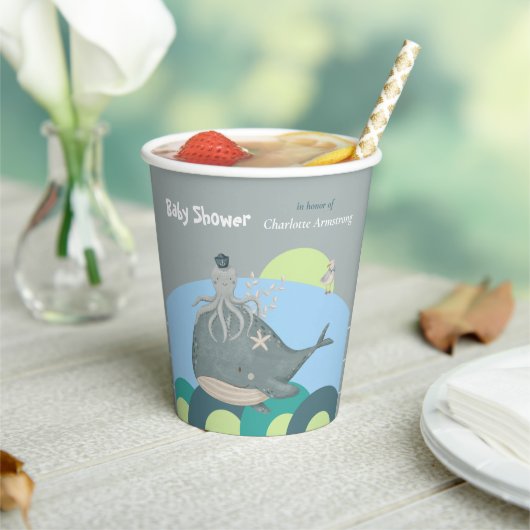 スイートブルーウォーター航海のカラーホエールベビーシャワー 紙コップ (インサイチュ)