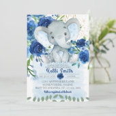 スイートブルーエレファントフローラベビーシャワー招待状 招待状 (スタンド正面)