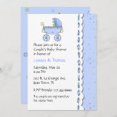 スイートブルーカップルズベビーシャワー招待状 招待状 (正面/裏面)