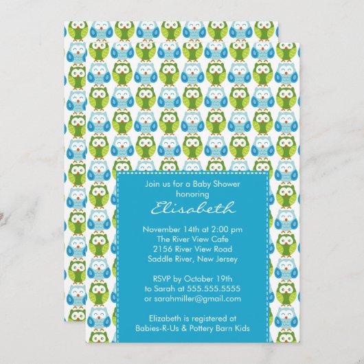 スイートブルーグリーンオールズボーイベビーシャワー招待状 招待状 (正面/裏面)
