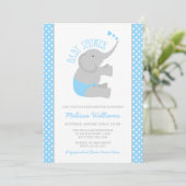 スイートブルーグレーエレファントベビーシャワー招待状 招待状 (スタンド正面)