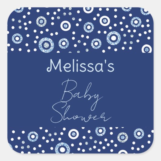 スイートブルージオメトリックサークル赤ちゃんシャワー スクエアシール (正面)