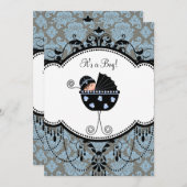 スイートブルーダマスク男の赤ちゃんシャワー 招待状 (正面/裏面)