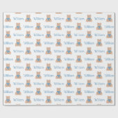 スイートブルーテディベアーボウタイベビーシャワー ラッピングペーパー (フラット)