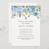 スイートブルーフローラバプテスマ招待状 招待状 (正面/裏面)