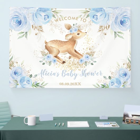 スイートブルーフローラベビーディアファウンボーイベビーシャワー 横断幕 (トレードショー)