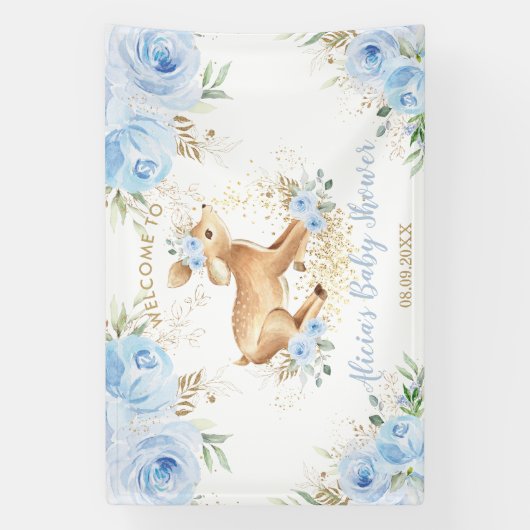 スイートブルーフローラベビーディアファウンボーイベビーシャワー 横断幕 (縦)