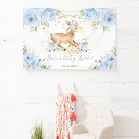 スイートブルーフローラベビーディアファウンボーイベビーシャワー 横断幕 (インサイチュ)