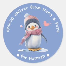 スイートブルーベビーペンギンクリスマスラベル子供へ ラウンドシール