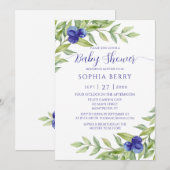 スイートブルーベリーエレガントベイビーシャワー 招待状 (正面/裏面)