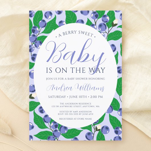 スイートブルーベリーブルーベビーシャワー 招待状
