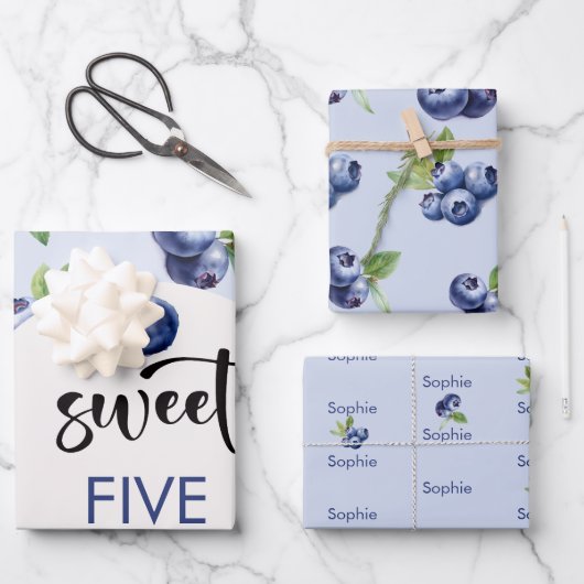 スイートブルーベリー子供の誕生日 ラッピングペーパーシート (正面)