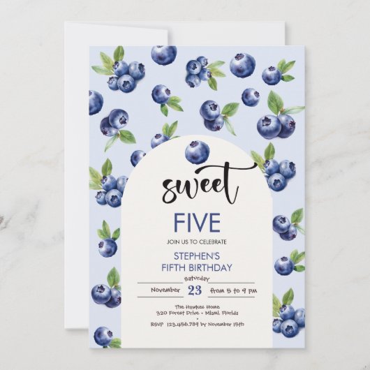 スイートブルーベリー子供の誕生日 招待状 (正面)