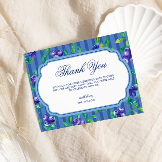 スイートブルーベリー赤ちゃんシャワー サンキューカード