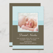 スイートブルー水玉模様フォトベビー誕生 案内状 (正面/裏面)