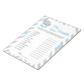 スイートブルー&グレーエレファントベビーシャワーワードゲーム ノートパッド (アングル)