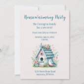 スイートブルー&ピンクバードハウス引っ越し祝いパーティーパーティー 招待状 (正面)