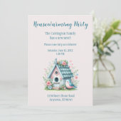 スイートブルー&ピンクバードハウス引っ越し祝いパーティーパーティー 招待状 (スタンド正面)