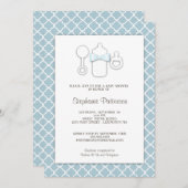 スイートブルー|ブラウンボトルベビーシャワーティーパーティー 招待状 (正面/裏面)