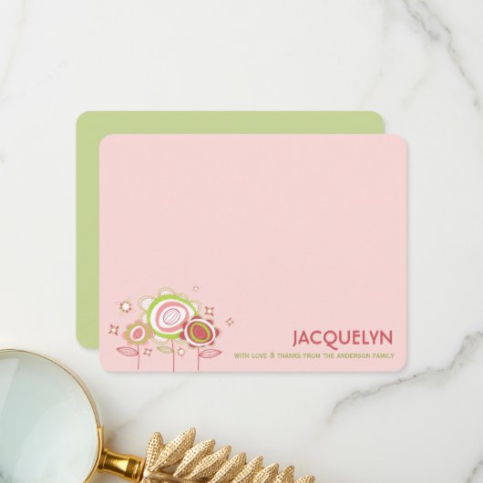 スイートプチピンクブロッサムフローラガールベビーシャワー サンキューカード (正面/裏面インサイチュ)