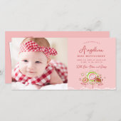 スイートプチピンク開花ベビーガールフォト誕生 案内状 (正面/裏面)