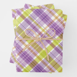 スイートプレイドパステルパープルグリーン ラッピングペーパーシート