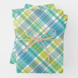 スイートプレイドパステルブルーイエロー ラッピングペーパーシート