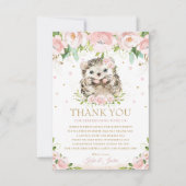 スイートヘッジホッグ赤面ピンクフローラベイビーシャワー サンキューカード (正面)