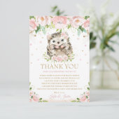 スイートヘッジホッグ赤面ピンクフローラベイビーシャワー サンキューカード (スタンド正面)