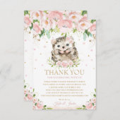 スイートヘッジホッグ赤面ピンクフローラベイビーシャワー サンキューカード (正面/裏面)
