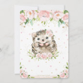 スイートヘッジホッグ赤面ピンクフローラ金ゴールドベビーシャワー 招待状 (裏面)