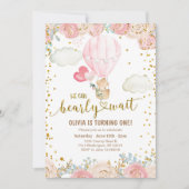 スイートベアピンクバルーンズ誕生日招待状 招待状 (正面)