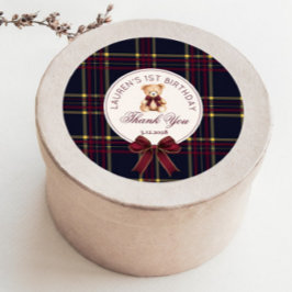 スイートベア1st誕生日ヴィンテージテディベアプレイド ラウンドシール