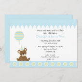 スイートベア&バルーン子供の誕生日招待状 招待状 (正面/裏面)