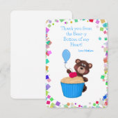 スイートベイビーベアーブルーカップケーキバースデー サンキューカード (正面/裏面)