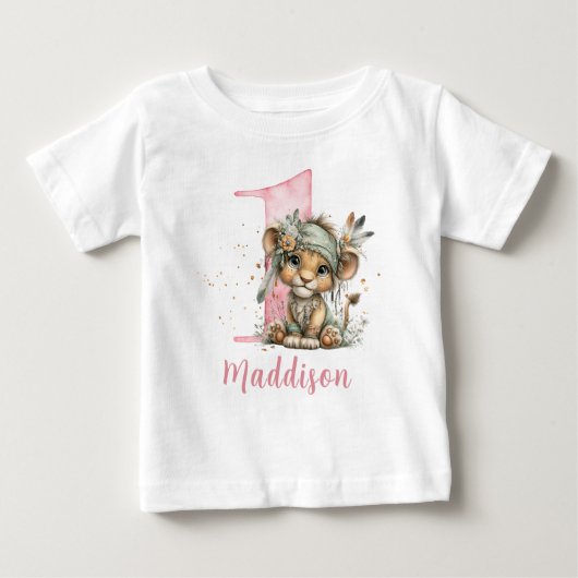 スイートベイビーライオンガール1歳の誕生日 ベビーTシャツ (正面)