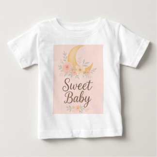 スイートベイビー フローラルムーン デザイン – やさしいパステル ニューボ ベビーTシャツ