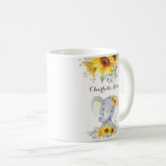 スイートベビーエレファントボホウォーターカラーサンフラワーズ コーヒーマグカップ (正面右)