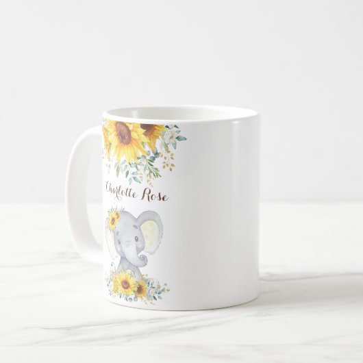 スイートベビーエレファントボホウォーターカラーサンフラワーズ コーヒーマグカップ (正面左)