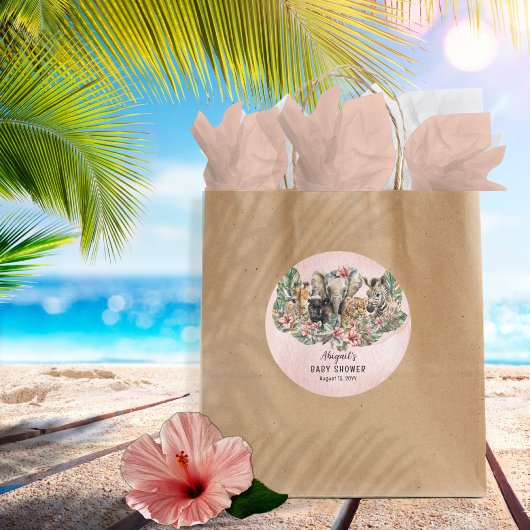 スイートベビーガールアニマルトロピカルサファリシャワー ラウンドシール