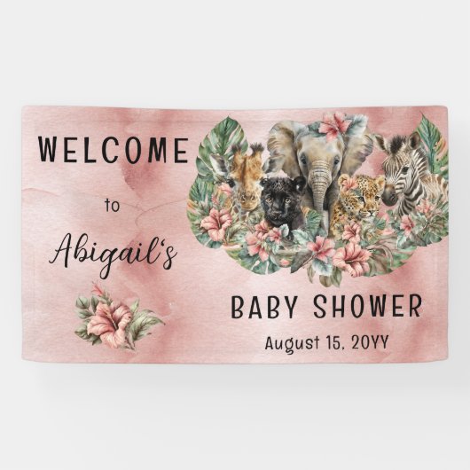 スイートベビーガールアニマルトロピカルサファリシャワー 横断幕 (横)