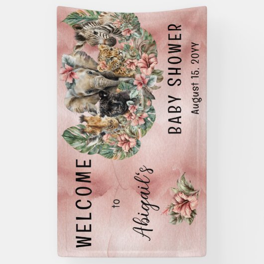 スイートベビーガールアニマルトロピカルサファリシャワー 横断幕 (縦)