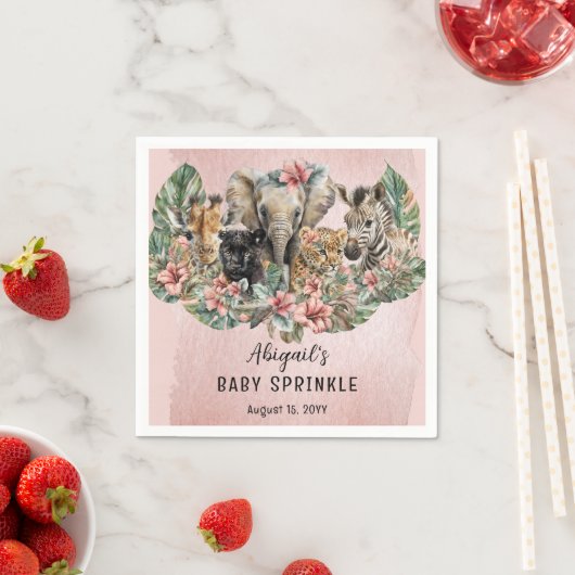 スイートベビーガールアニマルトロピカルサファリスプリンクル スタンダードカクテルナプキン (インサイチュ)