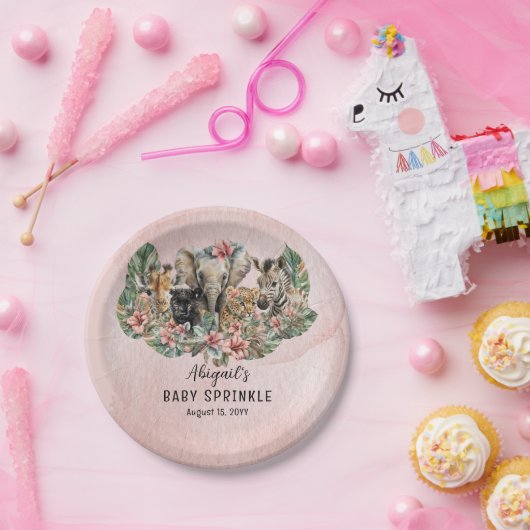 スイートベビーガールアニマルトロピカルサファリスプリンクル ペーパープレート (パーティー)