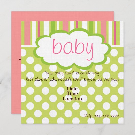 スイートベビーガールシャワー招待状 招待状 (正面/裏面)