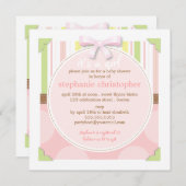 スイートベビーガールストライプ水玉模様&ベビーシャワー 招待状 (正面/裏面)