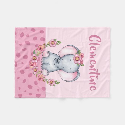 スイートベビーガールズエレファントフローラアニマルプリント フリースブランケット (正面(横))