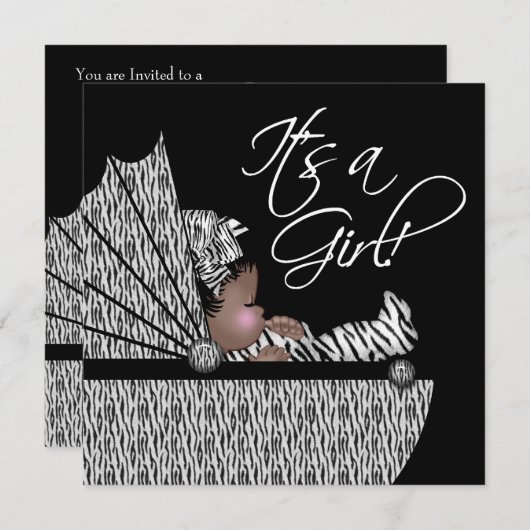 スイートベビーガールゼブラベビーシャワー招待状 招待状 (正面/裏面)