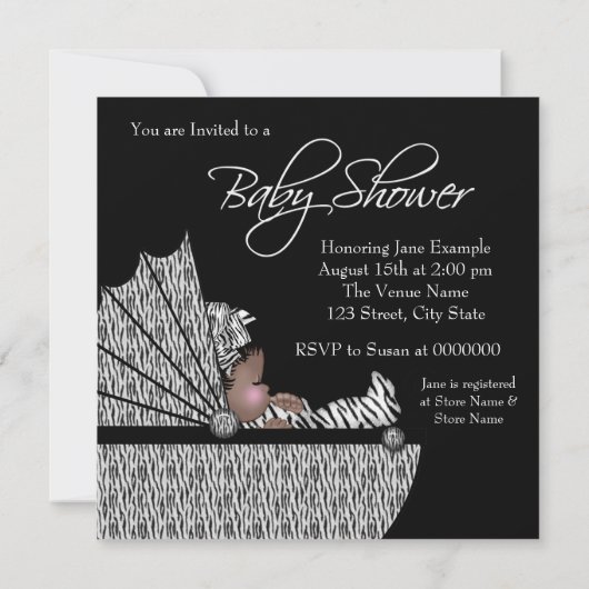 スイートベビーガールゼブラベビーシャワー招待状 招待状 (裏面)