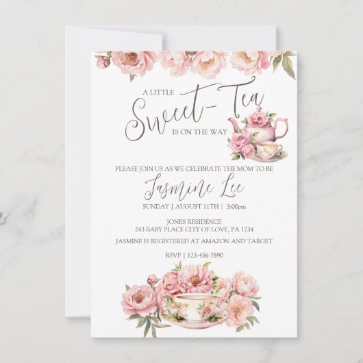 スイートベビーガールティーベビーシャワーパーティー招待状 招待状 (正面)